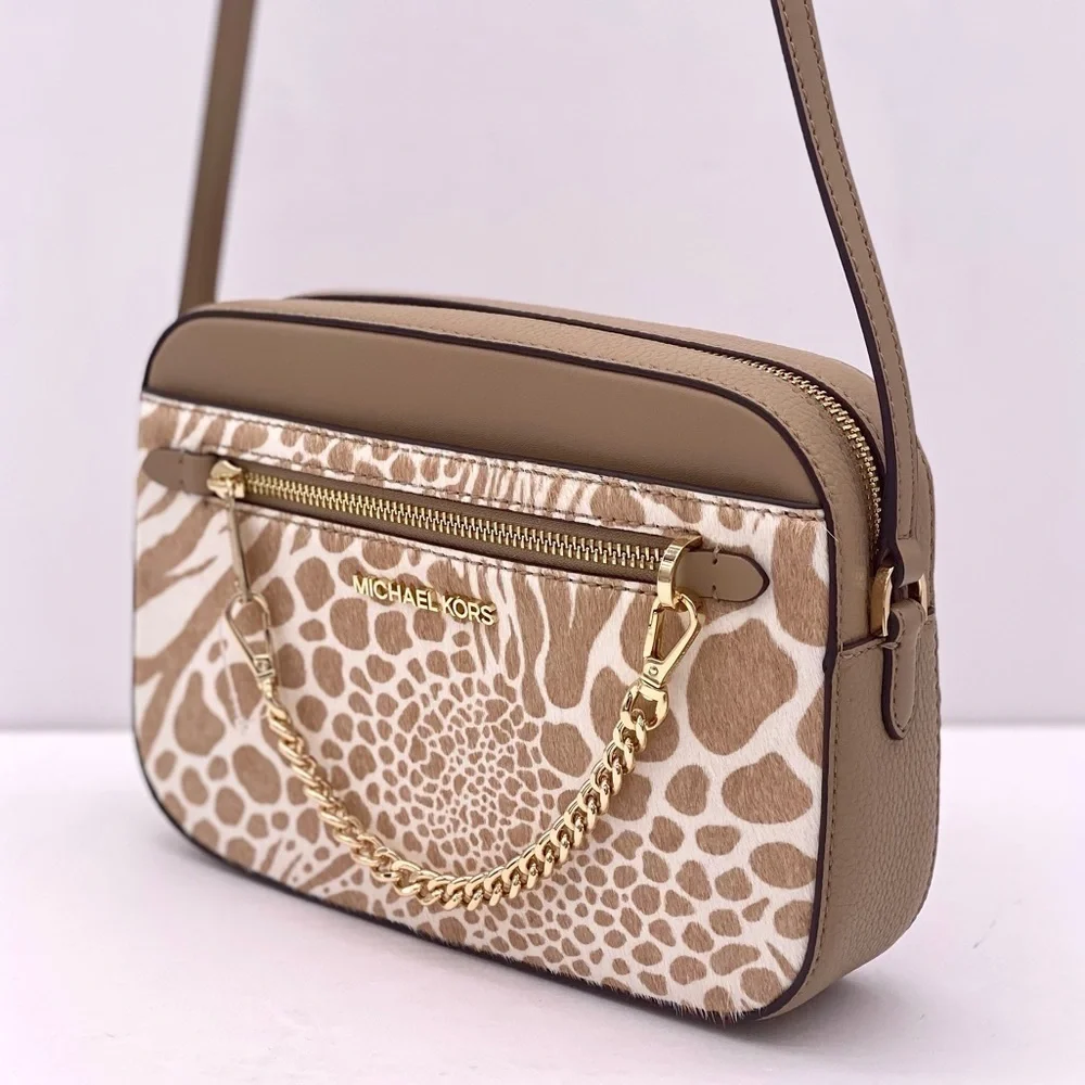 Michael Kors EW Zip Chain Crossbody Bag Real Leather Hair Calf